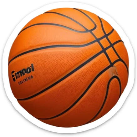 Cinematic Realistic image of a basketball captured in dynamic motion, with detailed surface textures and a slight motion blur, set against a vibrant urban backdrop with energetic lighting sticker