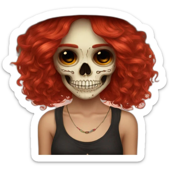 Skull girl mexican red hair Sombrero indie rock sticker
