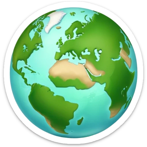 Earth globe with green continents shaped to form the number 8, iOS emoji style sticker