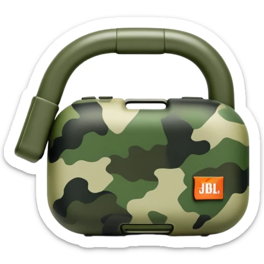 Ultra minimal JBL Clip 4, extremely simplified shape with just a hint of green camouflage, iOS emoji style sticker