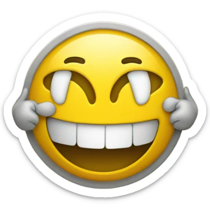 A typical yellow happy face emoji holding their hands up to the level of their mouth with two thumbs up sticker