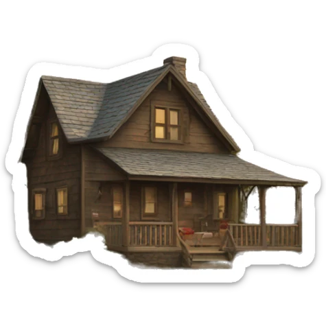 Rustic lake house in the style of an oil painting sticker