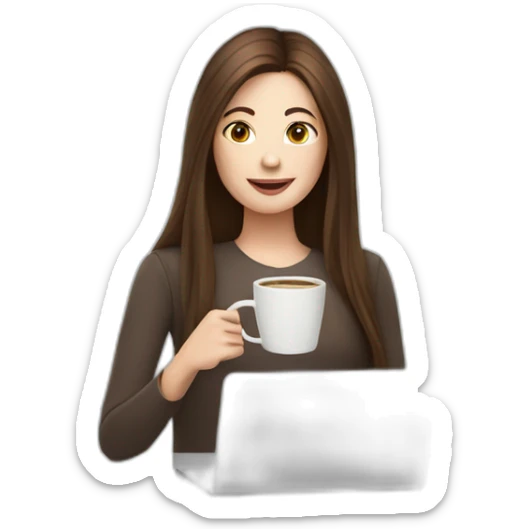woman with long straight brown hair and pale skin throws laptop and a coffee mug in the air sticker