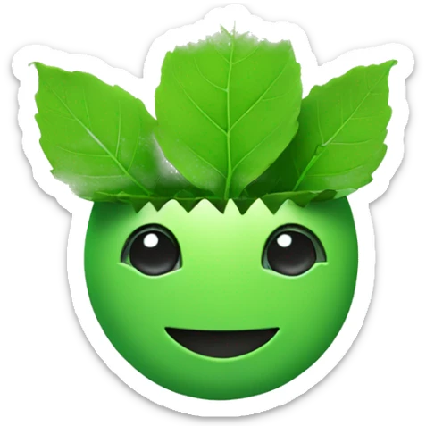 a green friend smiling :) robot with a leaf sticking at out of the top of his head sticker