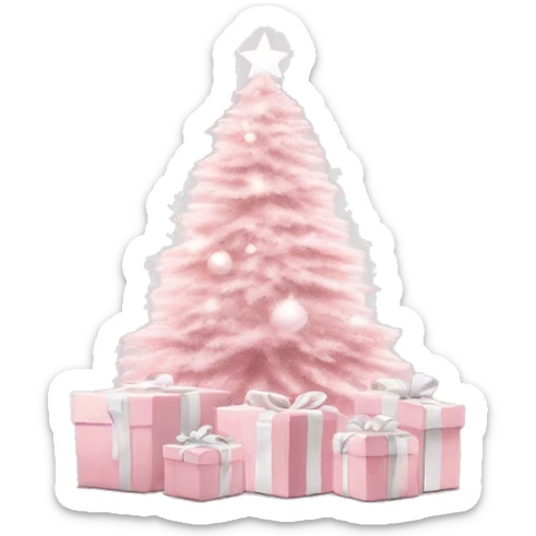 Light pink Christmas gifts under a white Christmas tree  sticker