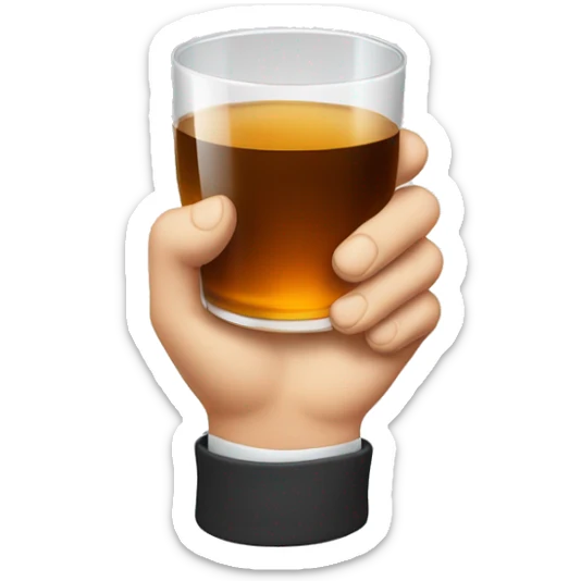 white hand holding tumbler glass of whiskey sticker
