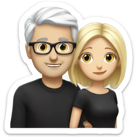 White man - short grey hair - no facial hair - kisses blonde girl who is wearing black glasses  sticker