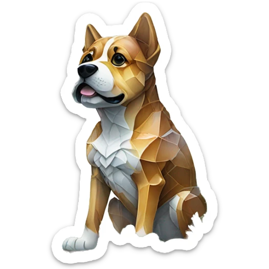 A dog made of glass mirror crystals prisms glass transparent filled with plants as a terrarium with graffiti doodles sticker