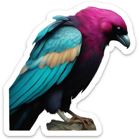 Vintage painting swirls gold jewellery baroque raven wings angel tropical Deep pink maroon burgundy cyan dark hoodie man vitiligo dyed hair gold piercings nose piercing ear piercings sticker