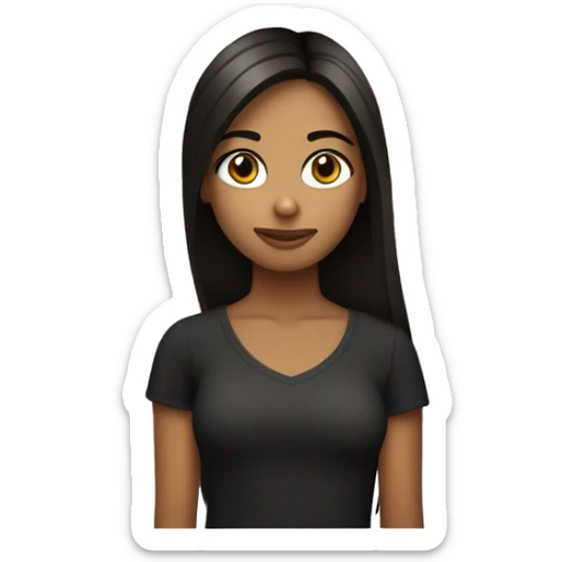 Una chica con cabello negro largo straight  y color trigueña ojos marrones oscuros usando una camisa blanca  sticker