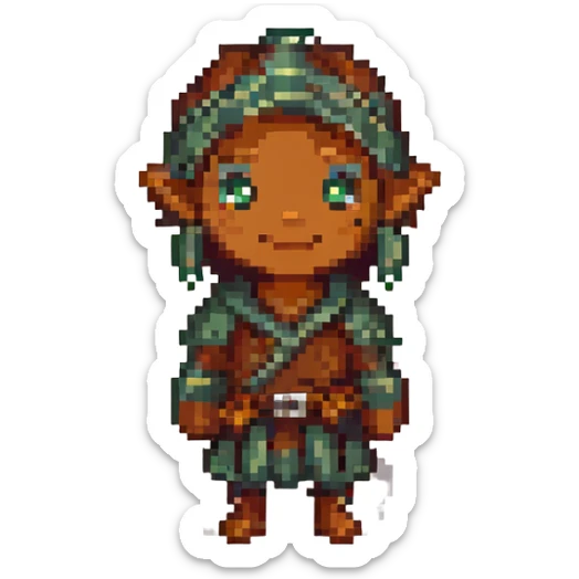 brownish-green firbolg character, pixel art, emoji size sticker