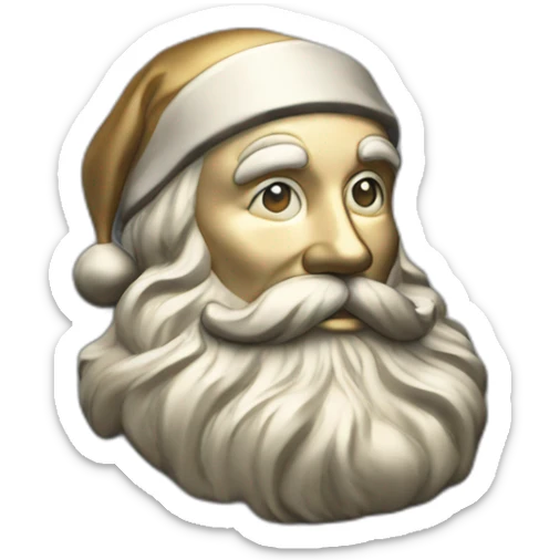 A golden round coin with a matte black color on the sides, in the center of this coin is the head of Santa Claus sticker