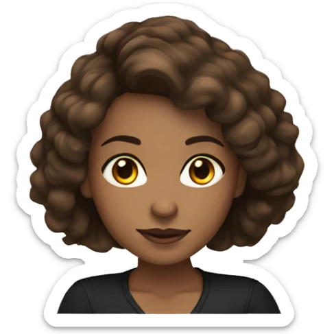 woman light skin long dark brown hair with laptop, brown eyes, black long sleeve  sticker