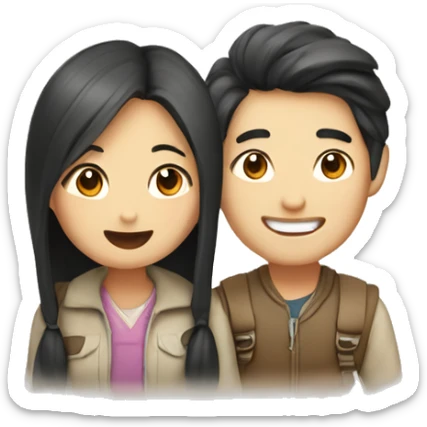 Cute Asian couple (girl with long hair) excitedly traveling  sticker