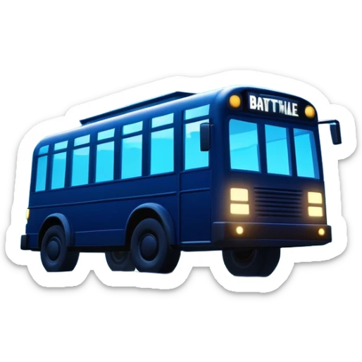 Fortnite battle bus signal projected in the night sky, similar to the bat signal but with the battle bus silhouette sticker