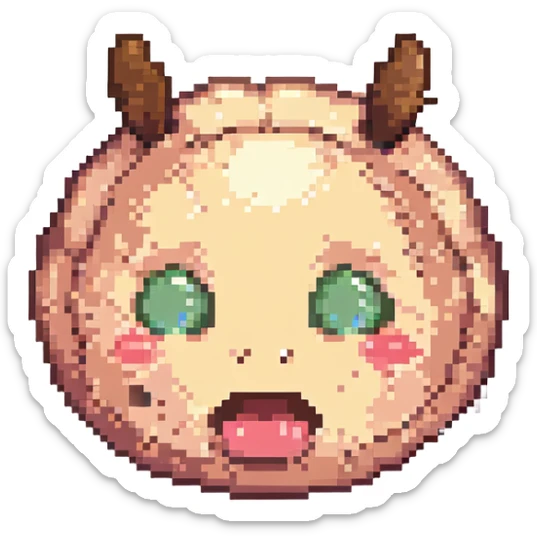 blushing emoji with huge cheeks and steam coming out of ears, pixel art style sticker