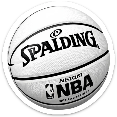 Minimalist black and white Spalding basketball with NBA logo, monochrome design, iOS emoji style sticker
