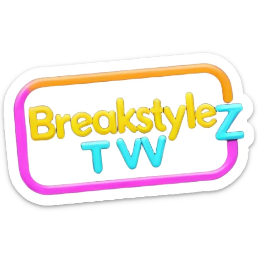 un gif texte qui défile  "BREAKSTYLEZ TV"  change de couleur sur fond noir sticker