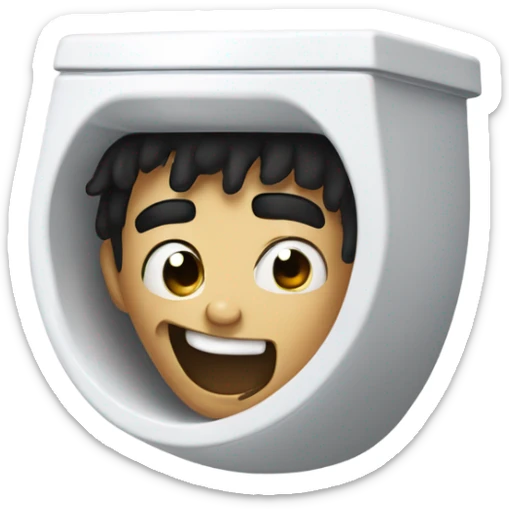 Somebody’s head coming out of a toilet with black hair doing a weird smile sticker