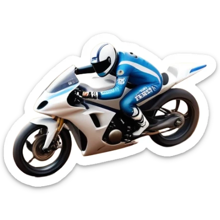 A high-speed racing car or motorcycle zooming down a track, leaving a trail of dust and excitement. The scene conveys energy and adrenaline, with blurred motion showing the speed and precision of motorsport, set against a dynamic racing track backdrop. sticker