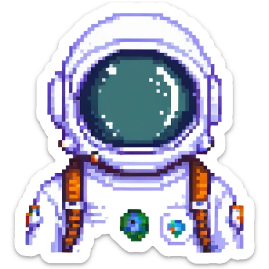pixel art icon of a wrapped SVG-style astronaut focusing on helmet and suit, clean and minimal tech info symbol sticker