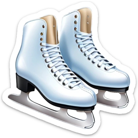 An icon featuring a pair of elegant figure skates standing on the smooth ice of a rink, with sparkling ice beneath them. The background shows a grand ice arena with bright lights and empty stands, highlighting the beauty and grace of figure skating. Transparent background. sticker