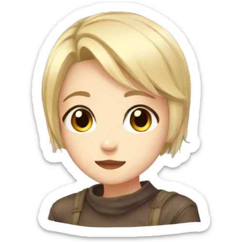 Cute anime girl, short hair, brown eyes, blonde,  sticker