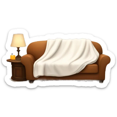 A cosy fall themed living room with a white blanket on a couch and a little table with a white candle  sticker