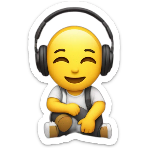 yellow emoji who has hearts in his ears and loves music sticker
