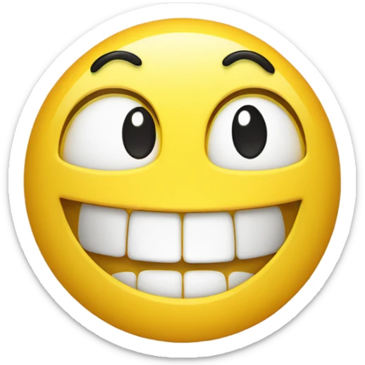 Yellow emoji with a big smile with squinted eyes with a yellow bone hanging at its mouth ￼ sticker