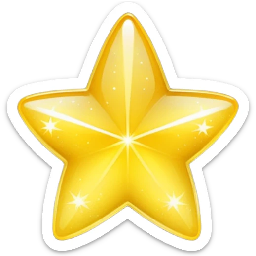 Generate a high-quality 3D cartoon-style emoji of a yellow sparkling star, glittering and shining effect, smooth gradient colors, rounded and cute appearance, no human faces, simple white background, high-resolution.

 sticker