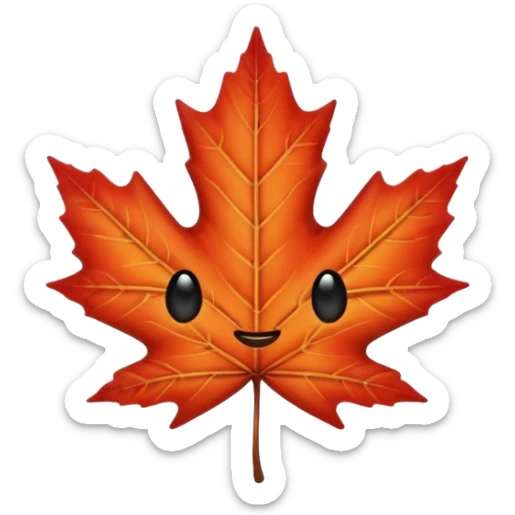emoji, feuille d'érable couleur vermeille, deux yeux ronds noirs brillants sticker