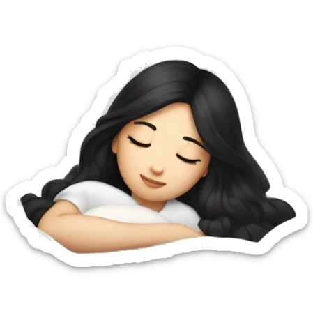 asian cute girl with long beauty black hair sleeping laying down with white blanket and pillow sticker