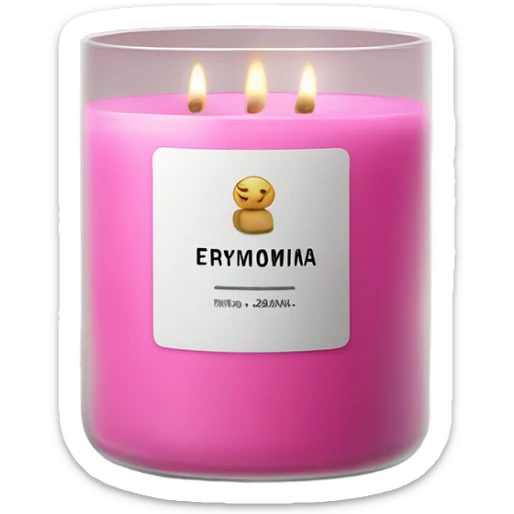 A pink candle in a glass with a white sticker and the inscription eryomina candle sticker