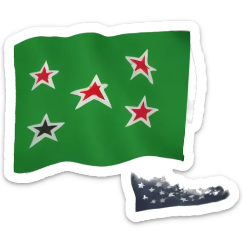 flag white three colors and three start in the middle the top color is green the middle color is white with three red stars in it and the last color is black sticker