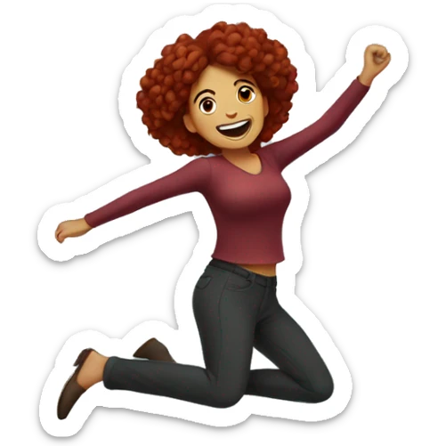 Dark red hair mexican woman jumping in celebration sticker