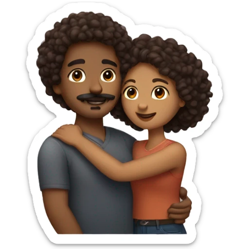 Couple hug brown skin curly hair woman man with mustache sticker