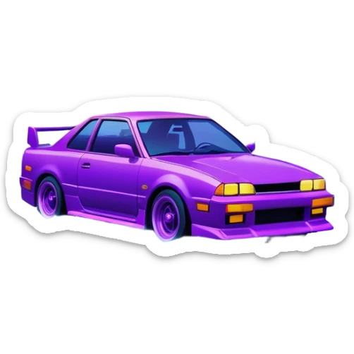 purple japanese car drifting under neon lights, foggy lakeside night, vaporwave colors, long exposure streaks, melancholic wavephonk vibe sticker