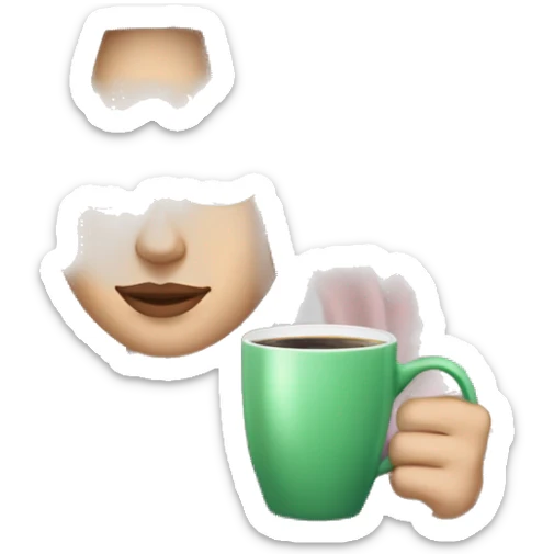 A pretty white girl with very long black hair and green eyes in a light pink blanket sipping coffee sticker