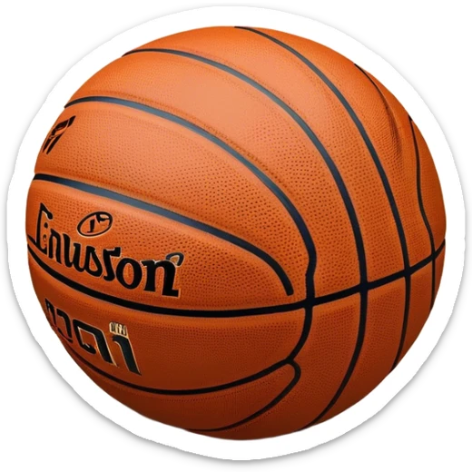 Cinematic Realistic image of a basketball resting on a polished court surface, with finely detailed textures and subtle reflective highlights, evoking a sense of calm before the game’s intensity sticker