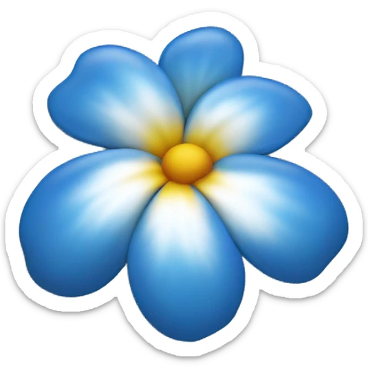 La imagen muestra una flor azul y blanca con estambres amarillos en el centro sobre un fondo blanco.Y que la flor se parezca a una de hawaii sticker