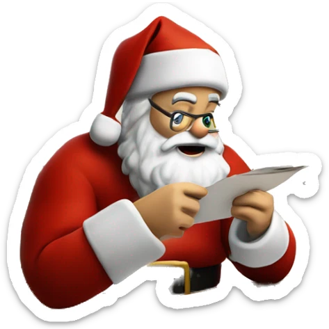 European Santa Claus is sitting on a desk, writing something down on a sheet of paper, solving complicated math puzzles sticker
