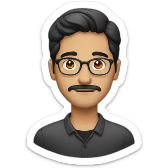 a light skin Pakistani man, wearing round glasses, short moustache, black hair, collared shirt  sticker