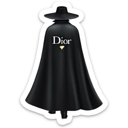 back profile of black magician, cape that says Dior, Dior logo on the cape sticker