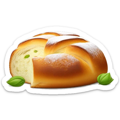 Boule de brioche ronde coupée en deux au milieux avec crème fouettée blanche au centre recouvert d’éclat de pistache  sticker