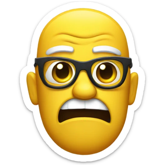 a yellow emoji with very very big glasses the emoji very angry and emoji saw to the right side sticker