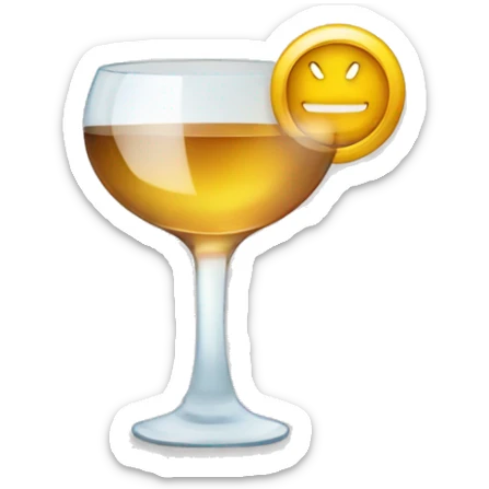 Minimalist emoji for 'Happy Hour' with a vermouth glass featuring a smiling face and a subtle clock in the background. Clean and cheerful design without extra decorations.





 sticker