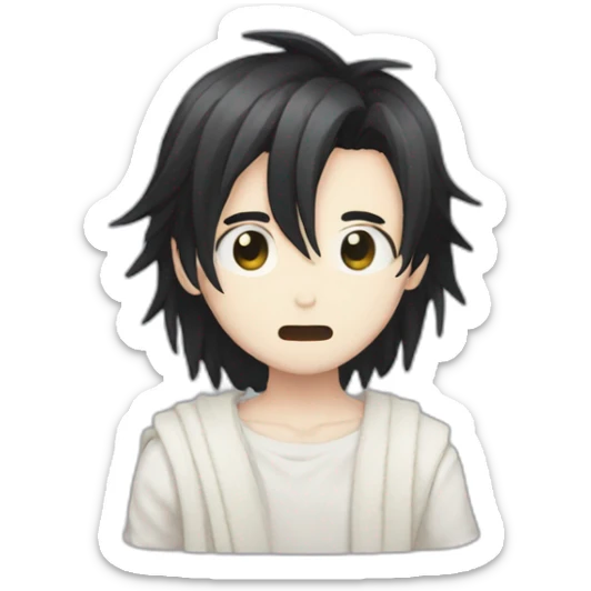 Anime boy who wears bandages all over his face and has long black hair that falls over his eyes sticker