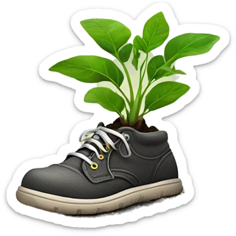 plant growing out of the inside of a shoe full of dirt with socks for leaves sticker