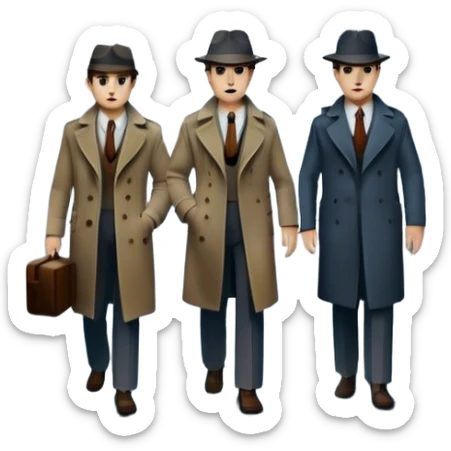 Icon for Detective Movie: A vintage movie poster-style design of a mysterious detective movie. Include dark alleyways, fog, and shadowy figures. The design should evoke a classic noir detective story with retro cinematic typography. Transparent background. sticker